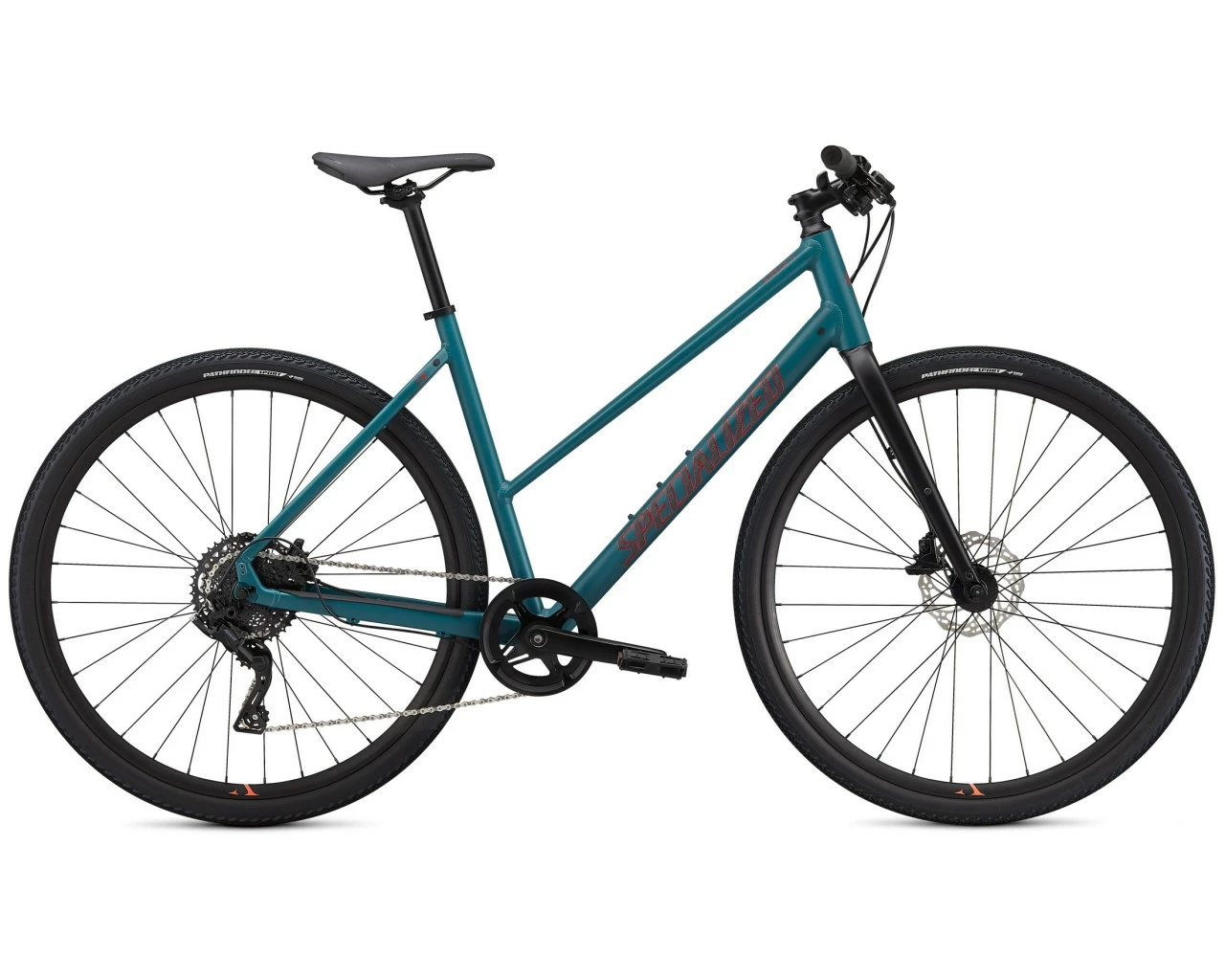 Specialized Sirrus X 2.0 Step Through - Trapeze Fitness Bike 2022 | Dusty Turquoise-rocket Red-black